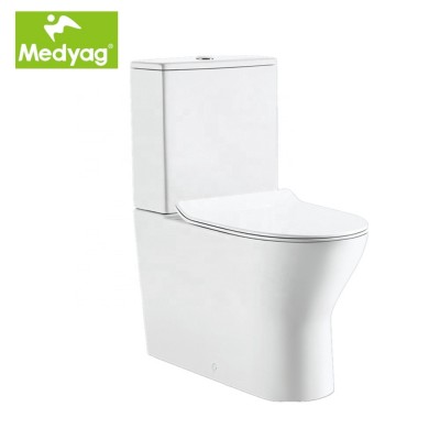 Medyag CE Modern back to wall dual-flush P-trap Europe high quality soft closing rimless washdown Two Piece Toilet