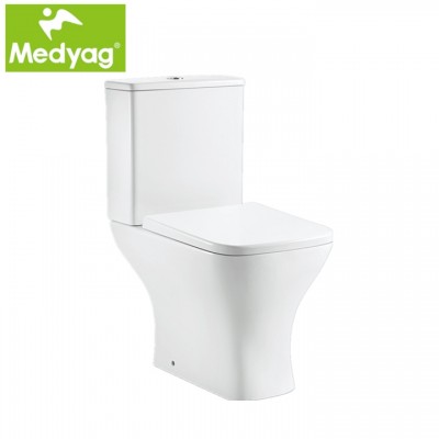 Medyag  new  short design 610mm CE square P-trap Europe   rimless washdown ceramic Two Piece Toilet