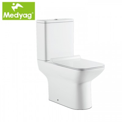 Medyag CE New design square model Modern dual-flush Europe high quality soft closing rimless washdown Two Piece Toilet