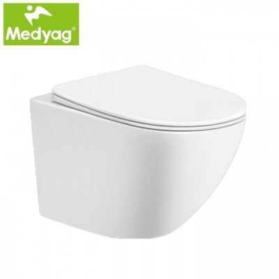 Medyag economic CE Modern P-trap Europe suqare high quality washdown and rimless ceramic wall hung wc Toilet