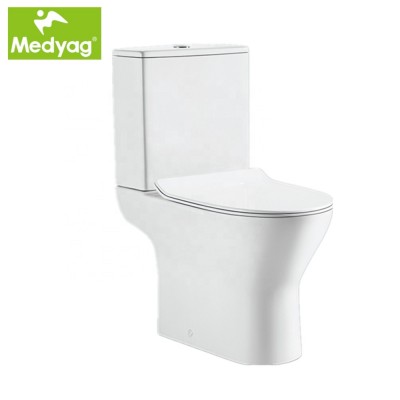 Medyag short design 610mm CE Modern  dual-flush P-trap s trap Europe high quality  rimless washdown ceramic Two Piece Toilet