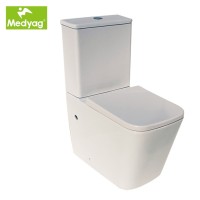 Medyag CE Modern short model 610mm dual-flush P-trap Europe high quality soft closing rimless Square washdown Two Piece Toilet